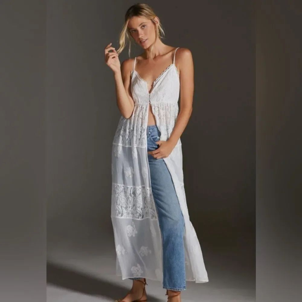 Anthropologie Let Me Be Long Lace Cami XL